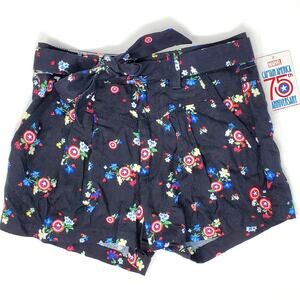 NWT Marvel Captain America Shield Floral Shorts XS 75th Anniversary Belt